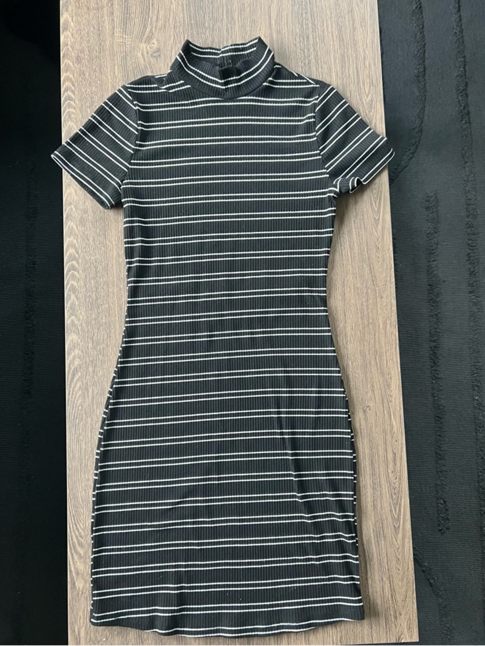 Forever 21 Black & White Striped Mock Neck Midi Dress